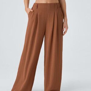 HALARA Wide Leg Pleated Pants in Rust Brown small long